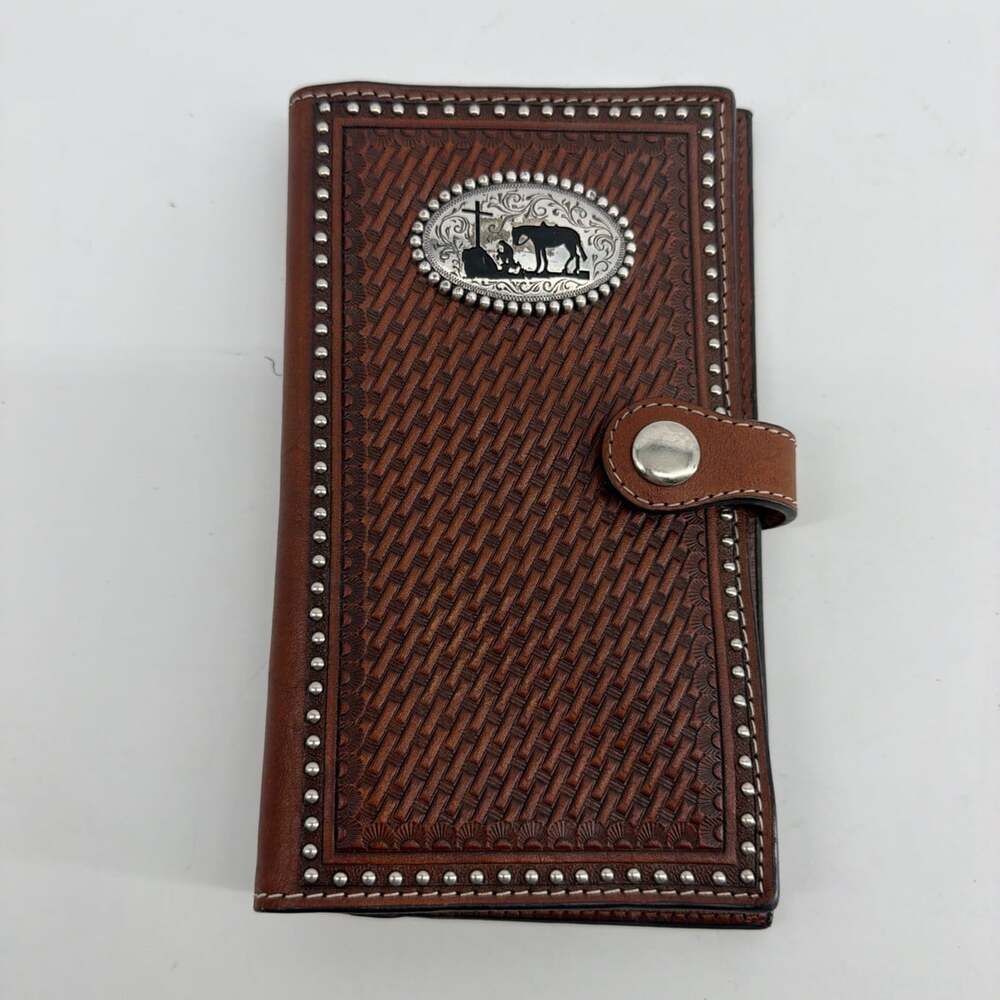 Men's Nocona Cowboy Prayer Rodeo Wallet, Genuine Top Grain Leather Snap Closure